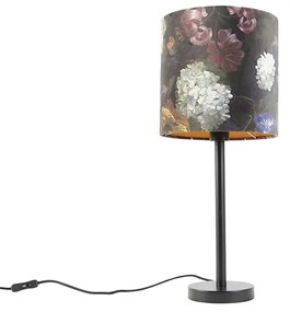Romantikus asztali lámpa fekete virágmintás búrával 25 cm - Simplo