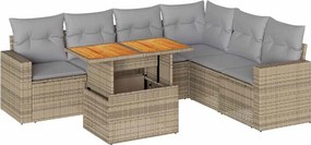 vidaXL 7 részes bézs polyrattan kerti ülőgarnitúra párnákkal