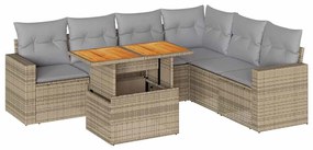 vidaXL 7 részes bézs polyrattan kerti ülőgarnitúra párnákkal