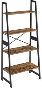 Könyvespolc 4 szintes 63x34x137 cm, rusztikus barna és fekete színben,