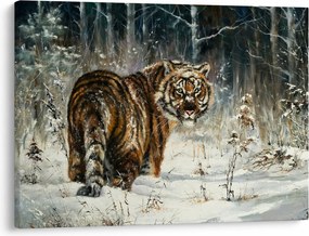 Kép - tigris a havas erdőben, olajfestmény (70x50 cm)