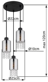 Globo 15799-3H - Csillár zsinóron BACKEY 3xE27/40W/230V átm. 25 cm fekete