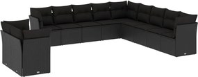 vidaXL 11 részes fekete polyrattan kerti ülőgarnitúra párnákkal