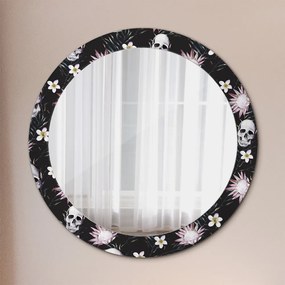Kerek tükör fali dísz Koponya virágok fi 80 cm