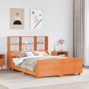 viaszbarna tömör fa könyvespolcos ágy matrac nélkül 150 x 200cm