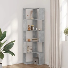 5 szintes betonszürke szerelt fa sarok könyvespolc 50x50x179 cm
