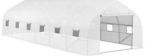 Outsunny Tunneles Üvegház 24 m² PE Borítással, Galvanizált Acél Keret Ø 24 mm, 12 Zöld Ablakkal és Roller Ajtóval, 8 x 3 x 2 m Fehér | Aosom
