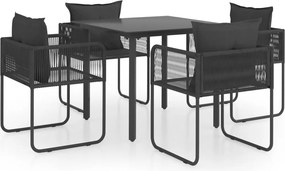vidaXL 5 részes fekete PVC rattan kerti étkezőgarnitúra