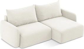 Krémszínű bársony kinyitható-tárolóhelyes sarokkanapé (jobb oldali-heverő résszel) Kalena – Makamii