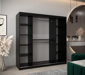 ADELA tükrös gardrób szekrény - 200 cm, fekete / artisan tölgy