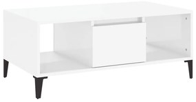 Magasfényű fehér szerelt fa dohányzóasztal 90 x 50 x 36,5 cm