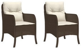 2 db barna polyrattan kerti szék párnával