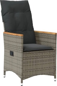 vidaXL szürke polyrattan dönthető kerti szék párnákkal