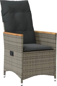 vidaXL szürke polyrattan dönthető kerti szék párnákkal