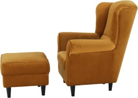Füles fotel puffal, szövet mustár, ASTRID