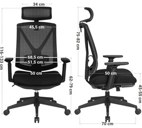 Irodai ergonomikus szék, deréktámasszal, fejtámasszal, lábtartóval és hintázó funkcióval,