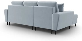 Világoskék bársony kinyitható tárolóhelyes sarokkanapé (bal oldali-heverő résszel) Kyoto – Cosmopolitan Design