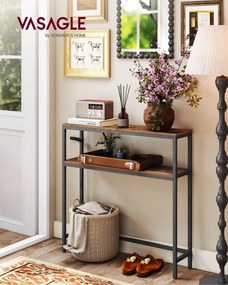 Előszobai konzolasztal, 2 szintes, rusztikus barna és fekete színben