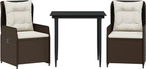vidaXL 3 részes barna polyrattan kerti étkezőgarnitúra párnával