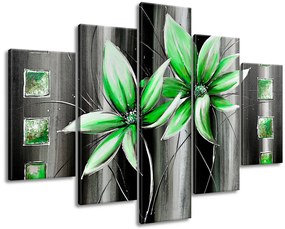 Gario Kézzel festett kép Gyönyöru zöld virágok - 5 részes Méret: 150 x 105 cm