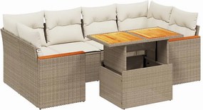 vidaXL 7 részes bézs polyrattan kerti ülőgarnitúra párnákkal