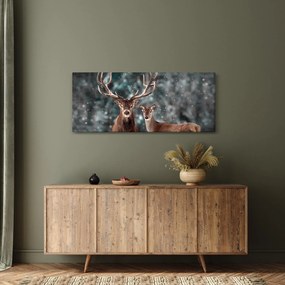 Kép - szarvas és őzike egy havas erdőben (120x50 cm)