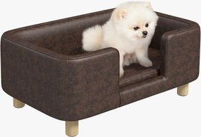 PawHut Kiskedvenc Kanapé Kis és Közepes Kutyák Számára Kényelmes Párnázott Ülőhely 74x48,5x31 cm Barna | Aosom