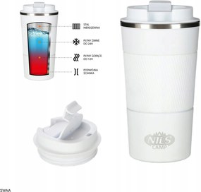 Bögre Nils 510ml fehér acél termosz gumi fogantyúval 12h