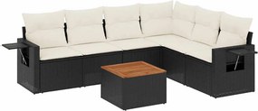 vidaXL 7 részes fekete polyrattan kerti ülőgarnitúra párnával