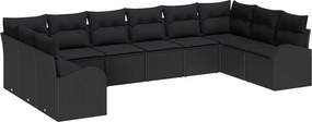 vidaXL Kanapé Szett párnával 10 pcs Fekete Polyrattan