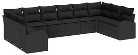 vidaXL Kanapé Szett párnával 10 pcs Fekete Polyrattan