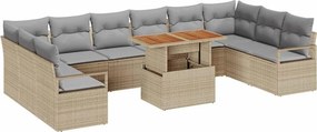 vidaXL Kerti Kanapé Szett tárolóval 11 pcs Bézs Poli rattan
