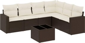 vidaXL 7 részes barna polyrattan kerti ülőgarnitúra párnákkal