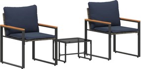 vidaXL Bútor szettek párnával 3 pcs Szürke és sötétkék Rattan