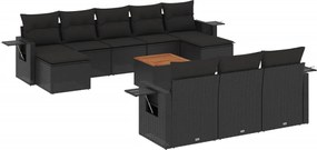 vidaXL 11 részes fekete polyrattan kerti ülőgarnitúra párnákkal