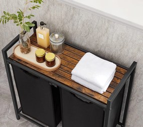 BERGEN ruháskosár polccal, 2x46l, fekete/barna Vasagle