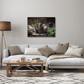 Üveg kép - Teáskanna rozmaringgal (70x50 cm)