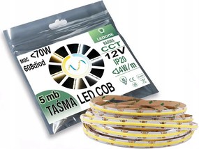 Led szalag Cob 12V 608 dióda 14W/mb 5mb vonal Multiwhite Cct tekercs 5m
