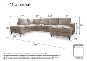 Lofty Lilly Vintage barna kinyitható U alakú bőrutánzat kanapé, bal oldali - Miuform