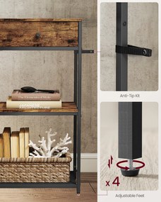 Keskeny konzolasztal 2 fiókkal, 3 szintes, rusztikus barna és fekete színben