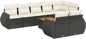 vidaXL 9 részes fekete polyrattan kerti ülőgarnitúra párnákkal