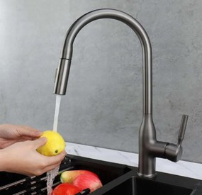 Konyhai csaptelep EYN KS15174 kihúzható, több vízsugaras zuhanyfejjel, ezüstszürke és további színváltozatokban — Gunmetal szürke