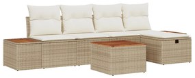 6 Darabos Kert Sofa Szett Párnákkal, Bézs Poli Rattan
