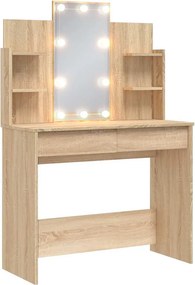 vidaXL sonoma tölgy színű fésülködőasztal LED-lámpákkal 96x40x142 cm