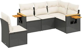 vidaXL 5 részes fekete polyrattan kerti kanapészett párnákkal
