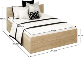 Ágy fém ráccsal és tárolóhellyel, 140x200, sonoma tölgy, DOLI