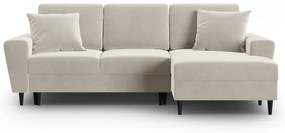 Bézs bársony kinyitható tárolóhelyes sarokkanapé (jobb oldali-heverő résszel) Kyoto – Cosmopolitan Design