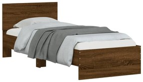 barna tölgy színű ágykeret fejtámlával és LED-ekkel 75 x 190 cm