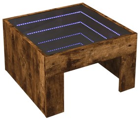Füstös tölgy végtelen hatású LED-es dohányzóasztal 50x50x30 cm