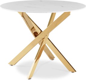 BALI üveg asztal 100 cm fehér márvány/arany